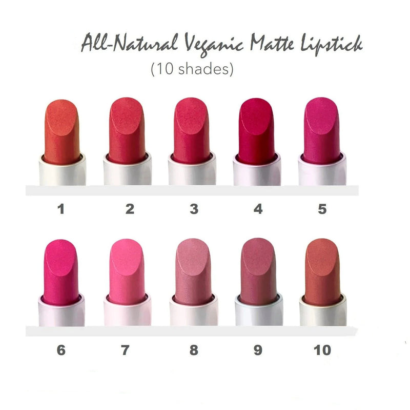 All-Natural Veganic Matte Lipstick (10 Shades) (4g, 0.14oz.)