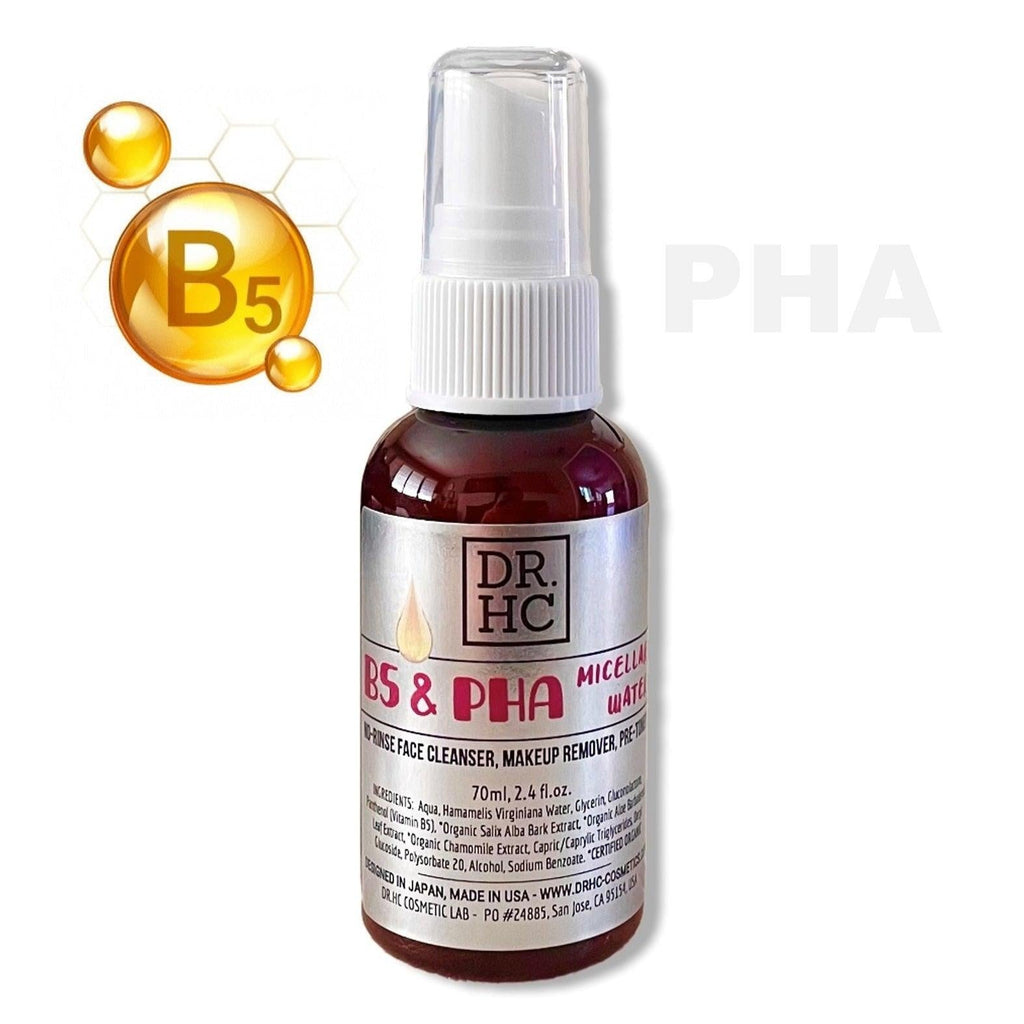 DR.HC B5 & PHA Micellar Water (No-rinse Makeup Remover, Face Cleanser & Pre-Toner) (70ml, 2.4 fl.oz.)  (Anti-sebum, Pore clearing, Anti-acne, Anti-aging...)