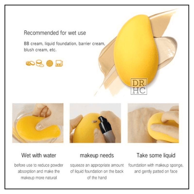 DR.HC Mango 3D Makeup Sponge (makeup puff for liquid foundations, loosed & pressed powders...) - Beauty Tool - DR.HC - ▸DROPSHIP, ●All Skin Types, ★Good for PREGNANCY - DR.HC Cosmetic Lab