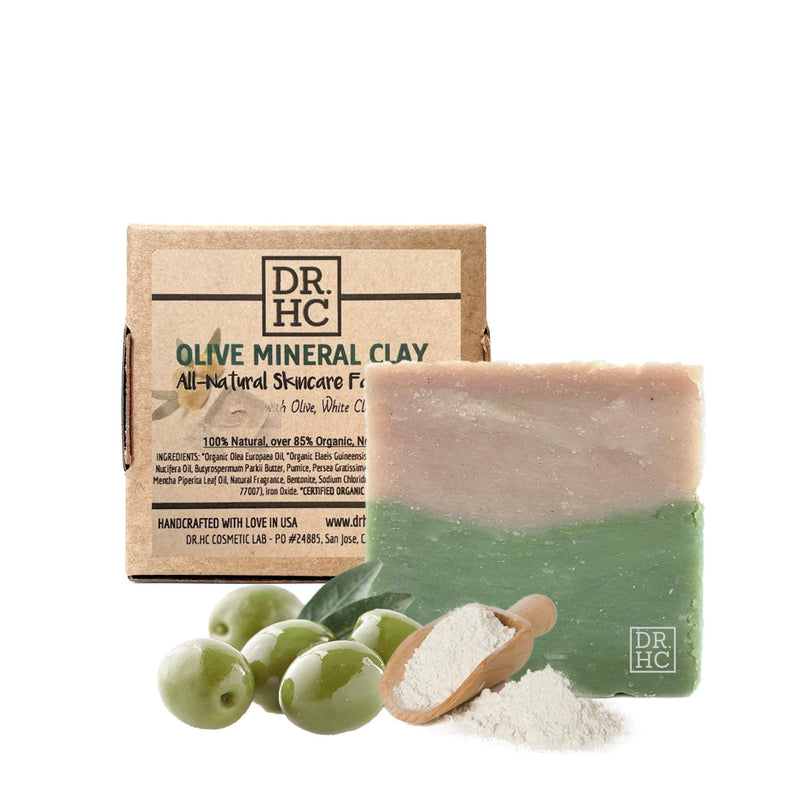 DR.HC All-Natural Skincare Face Soap - Olive Mineral Clay (110g, 3.8oz) (Anti-aging, Anti-acne, Detoxifying, Pore minimizing...)